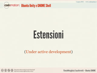 Ubuntu Unity e GNOME Shell




          Estensioni
  (Under active development)



                             FlaviaWeisghizzi/LucaFerretti – Ubuntu/GNOME
 