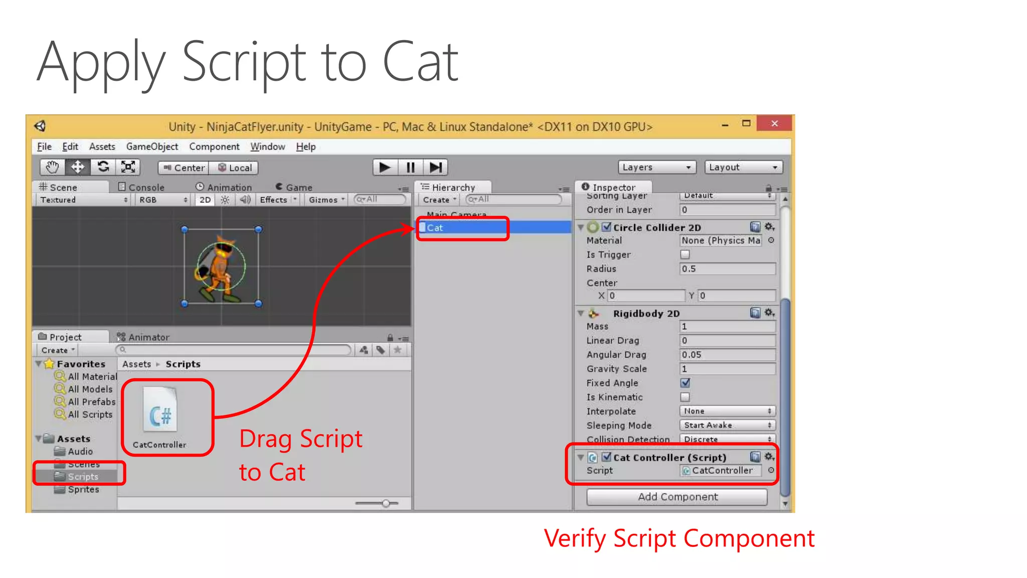 Drag Script
to Cat
Verify Script Component
 