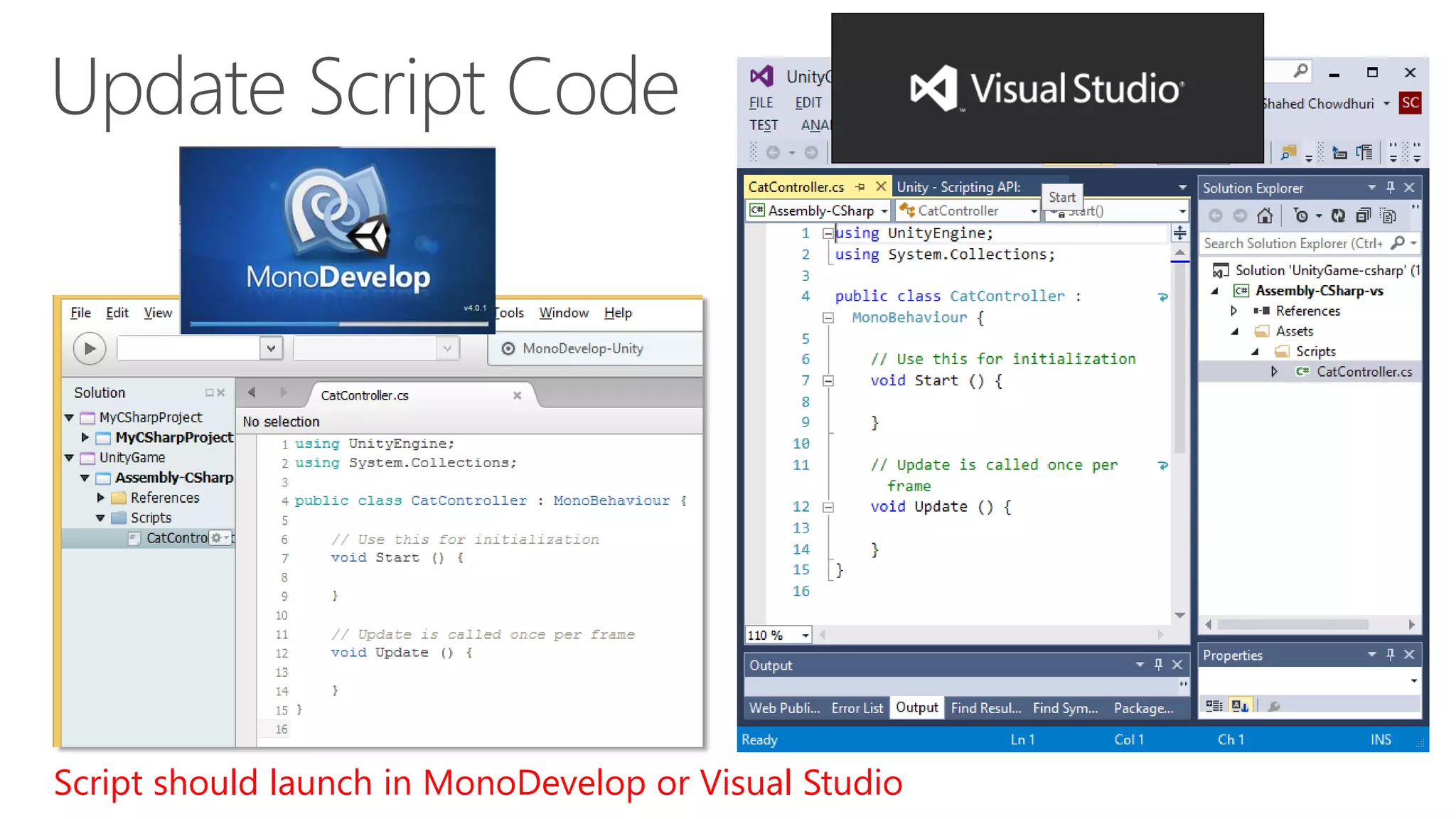 Script should launch in MonoDevelop or Visual Studio
 