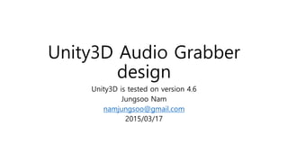 Unity3D Audio Grabber
design
Unity3D is tested on version 4.6
Jungsoo Nam
namjungsoo@gmail.com
2015/03/17
 