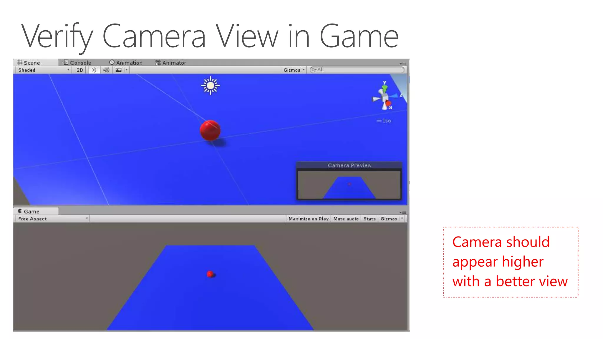 Camera should
appear higher
with a better view
 