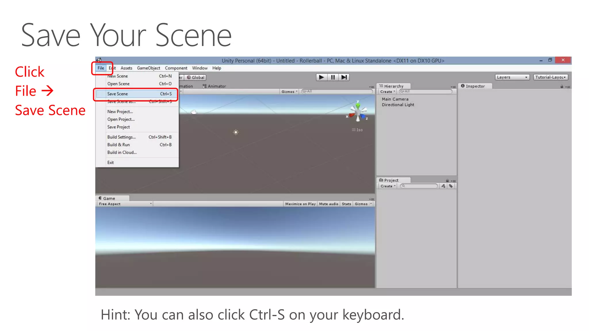 Click
File 
Save Scene
 