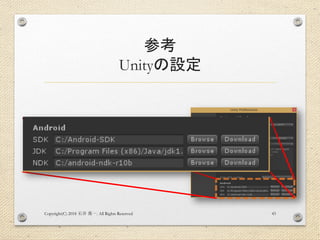 参考
Unityの設定
Copyright(C) 2018 . All Rights Reserved石井 勇一 43
 