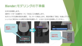 Blender:モデリングの下準備
ループカットを使います。「Tab」キーで「オブジェクトモード」から「編集モード」にしておきます。
「ctrl + R」を押すとピンクのラインが出てくるので、縦方向のラインになったらEnterを押します。
さらに何も動かさないで、もう一度Enterを押して下さい。
 