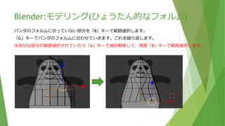 Blender:モデリング(ひょうたん的なフォルム)
これを繰り返して、パンダのフォルムに合わせてください。
 