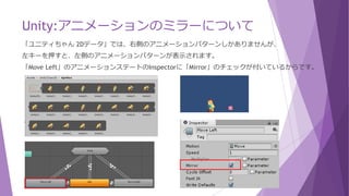 Unity:ユニティちゃん 2Dデータを見よう
良いサンプルとして「ユニティちゃん 2Dデータ」を見てみましょう。
UNITY-CHAN! OFFICIAL WEBSITE
http://unity-chan.com/contents/guideline/
ダウンロード場所
http://unity-chan.com/download/index.php
 