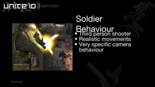 Third person shooter Realistic movements Very specific camera behaviour Soldier Behaviour Coding 