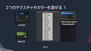 ２つのテクスチャやカラーを混ぜる 1
Lerp [L]
Float [1]
Blend Operations
（Photoshop的）
 
