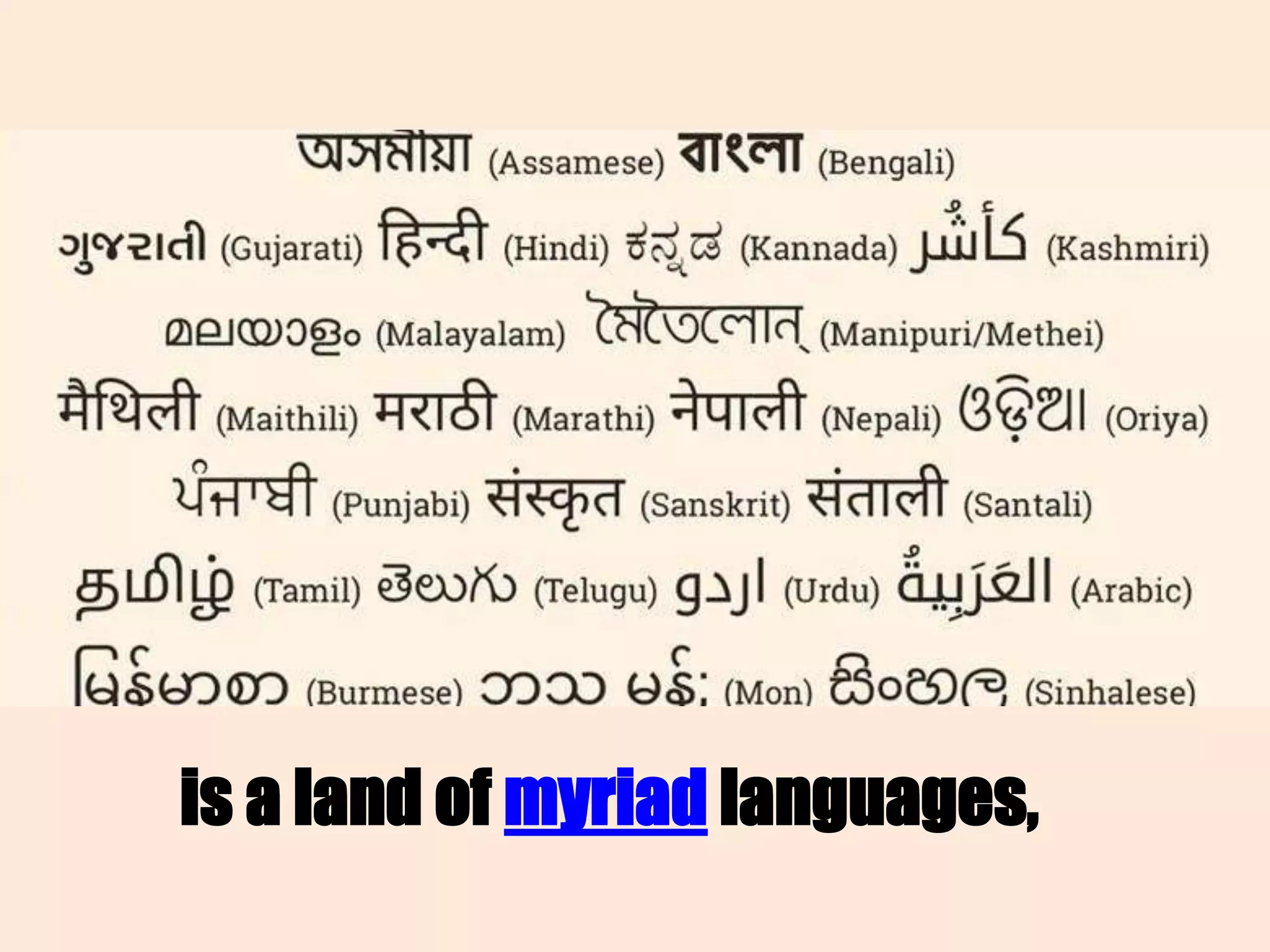 is a land of myriad languages,
 