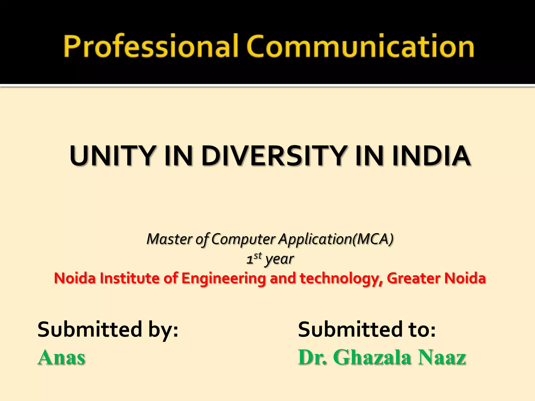 Unity in Diversity in India | PPSX