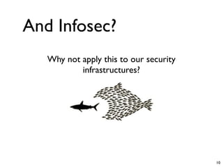 And Infosec?
   Why not apply this to our security
           infrastructures?




                                        10
 