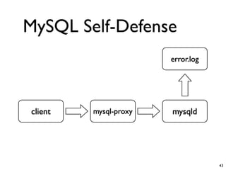 MySQL Self-Defense
                       error.log




client   mysql-proxy   mysqld




                                   43
 