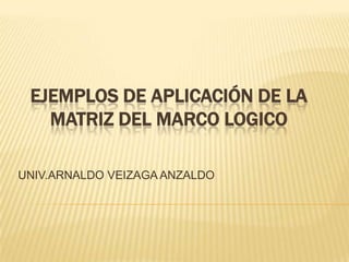 EJEMPLOS DE APLICACIÓN DE LA
MATRIZ DEL MARCO LOGICO
UNIV.ARNALDO VEIZAGA ANZALDO
 