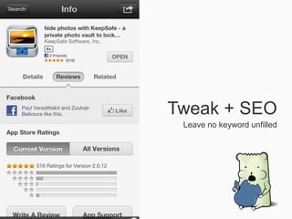 Tweak + SEO
Leave no keyword unfilled
 