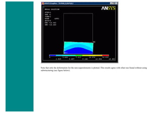 Note that only the deformation for the non-superelements is plotted. This results agree with what was found without using
substructuring (see figure below).
 