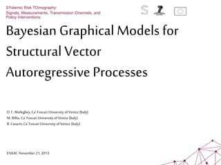 Bayesian Graphical Models for
Structural Vector
Autoregressive Processes
SYstemic Risk TOmography:
Signals, Measurements, Transmission Channels, and
Policy Interventions
D.F.Ahelegbey, Ca’ Foscari University of Venice (Italy)
M. Billio, Ca’ Foscari University of Venice (Italy)
R. Casarin,Ca'Foscari University ofVenice (Italy)
ENSAE. November21, 2013.
 