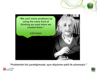“We can't solve problems by
           using the same kind of
         thinking we used when we
               created them.”

                  A.Einstein




‘’Problemleri biz yarattığımızda, aynı düşünme şekli ile çözemeyiz ’’
 