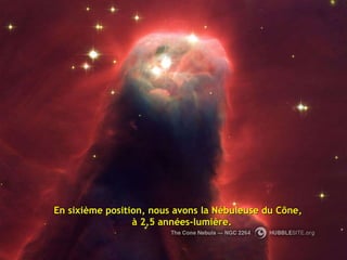 En sixième position, nous avons la Nébuleuse du Cône,  à 2,5 années-lumière. 
