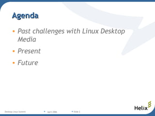 Agenda Past challenges with Linux Desktop Media Present Future 