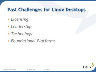 Past Challenges for Linux Desktops Licensing Leadership Technology Foundational Platforms   