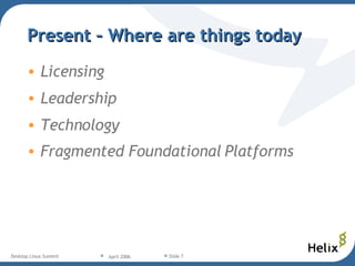 Present – Where are things today Licensing Leadership Technology Fragmented Foundational Platforms   