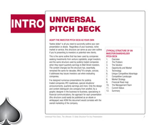 UNIVERSAL
INTRO        PITCH DECK
             Adapt The Investor Pitch Deck As Your Own
             Twelve slides* is al...