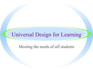 Universal Design for Learning Meeting the needs of  all  students 