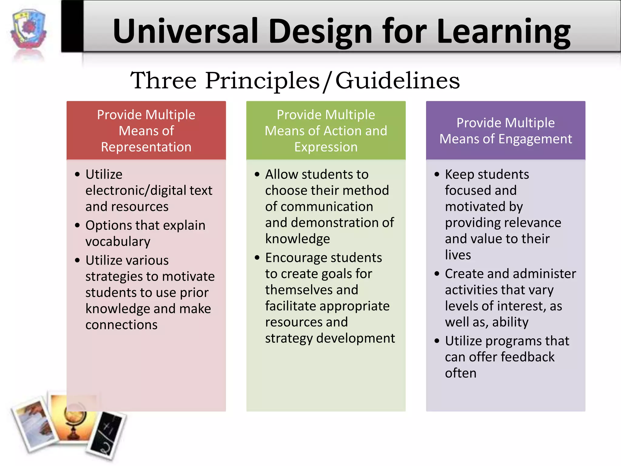 Universal Design for LearningThree Principles/Guidelines