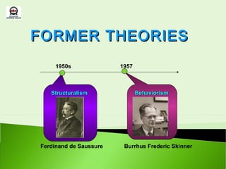 FORMER THEORIES
     1950s              1957



   Structuralism               Behaviorism




Ferdinand de Saussure    Burrhus Frederic Skinner
 