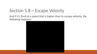 Section 5.8 – Escape Velocity
And if it’s fired at a speed that is higher than its escape velocity, the
following happens!
 