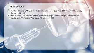 REFERENCES
1. K. Ravi Shankar, M. Sridevi, A. Lakshmana Rao, Social and Preventive Pharmacy
Pg No. 164-165
2. Kirti Malviya, Dr. Satyajit Sahoo, Dharti Dasadiya, Vidhi Acharya, Essentials of
Social and Preventive Pharmacy Pg No. 131, 133
 