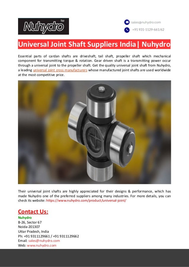 Universal Joint Shaft Suppliers IndiaNuhydro