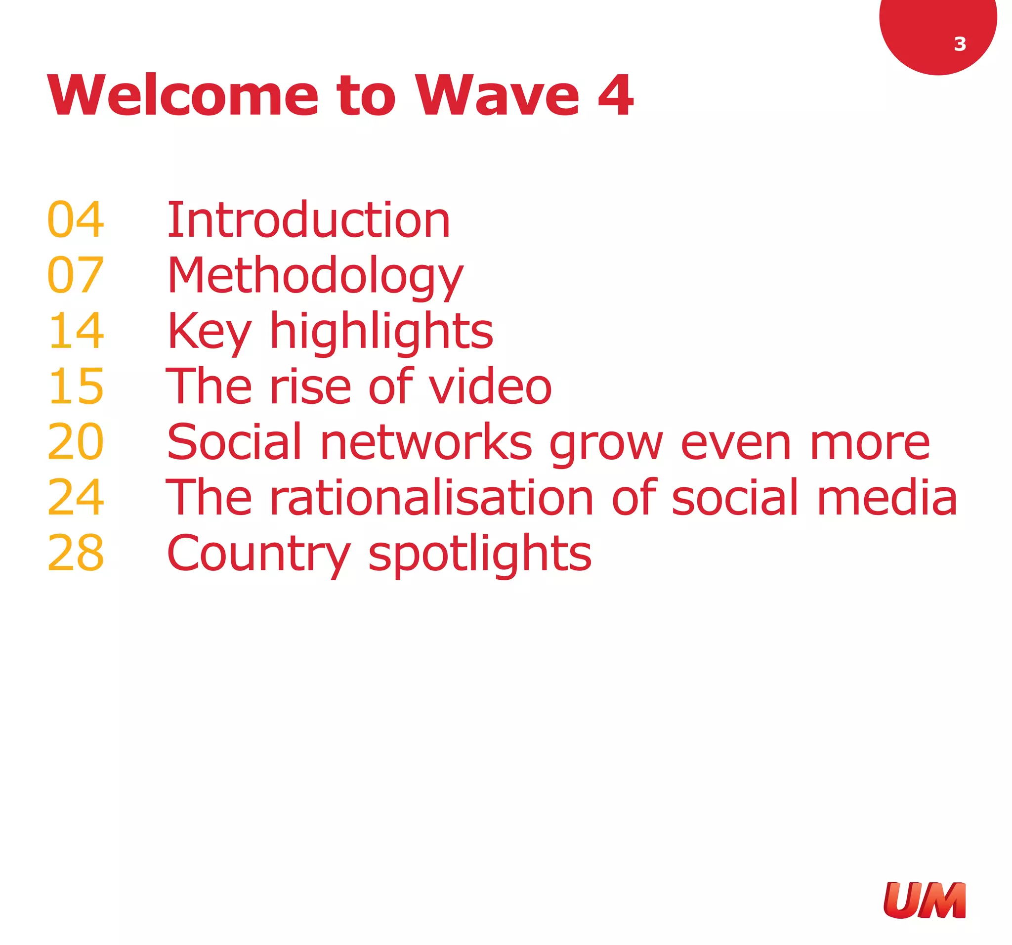 3


Welcome to Wave 4

04   Introduction
07   Methodology
14   Key highlights
15   The rise of video
20   Social networks grow even more
24   The rationalisation of social media
28   Country spotlights
 