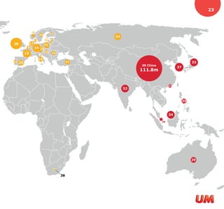 23




                20
                                    12
                         26
                               17
                                                    24
                    11        18
28             19
                              21
           9        14   10
                              15
          13                         23
                         8
                         16
22                                             27                                            33
     25
                                                              30 China
                                                                                   37
                                                              111.8m


                                                                              31
                                                         32


                                                                                        35



                                                                              34

                                                                         36




                                                                                             29



                                          38
 