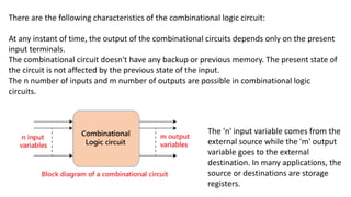 COMBINATIONAL CIRCUITS
• HALF ADDER
The half adder is a basic building block having two inputs and two outputs. The
adder ...