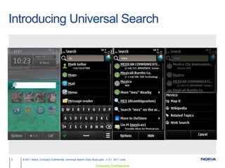 Introducing Universal Search2© 2011 Nokia  Company Confidential  Universal Search Diary Study.pptx   v. 0.1  2011-June