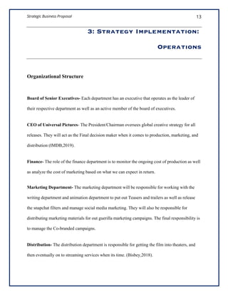 Strategic Business Proposal 13
3: Strategy Implementation:
Operations
Organizational Structure
Board of Senior Executives-...