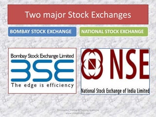 Two major Stock Exchanges 
BOMBAY STOCK EXCHANGE NATIONAL STOCK EXCHANGE 
©Universal Trading & Training Academy 
www.sharensetips.com 
 