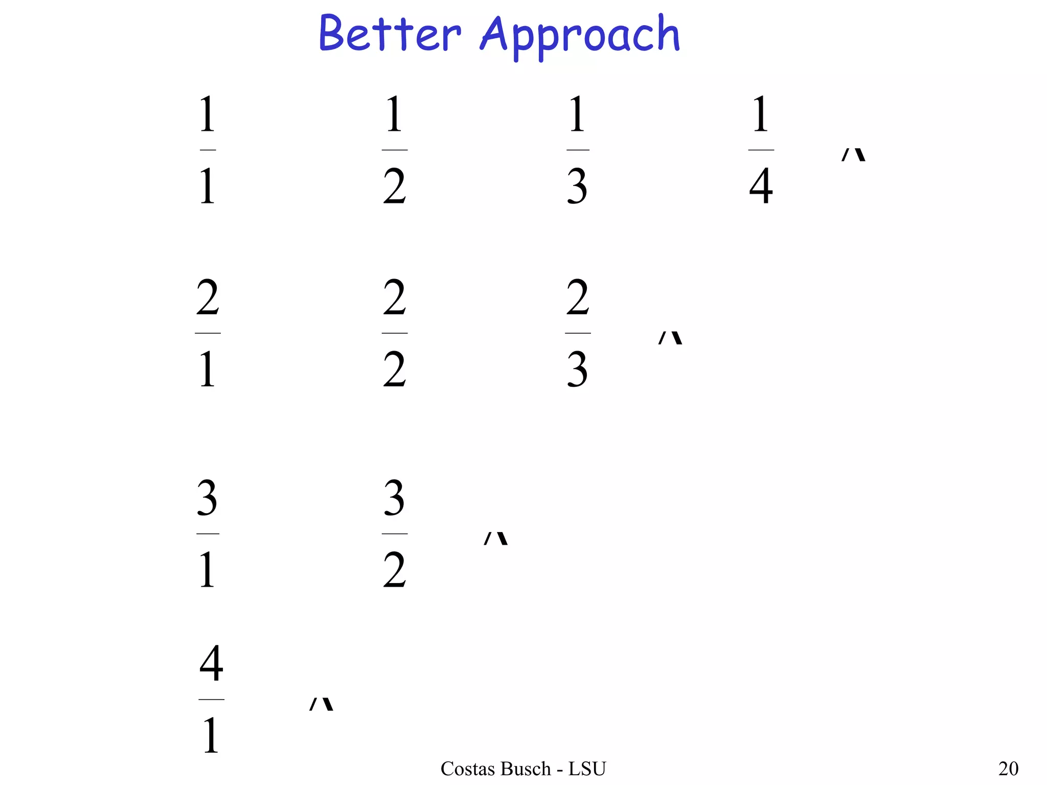 Costas Busch - LSU 20
Better Approach
1
1
2
1
3
1
4
1
1
2
2
2
3
2
1
3
2
3
1
4




 