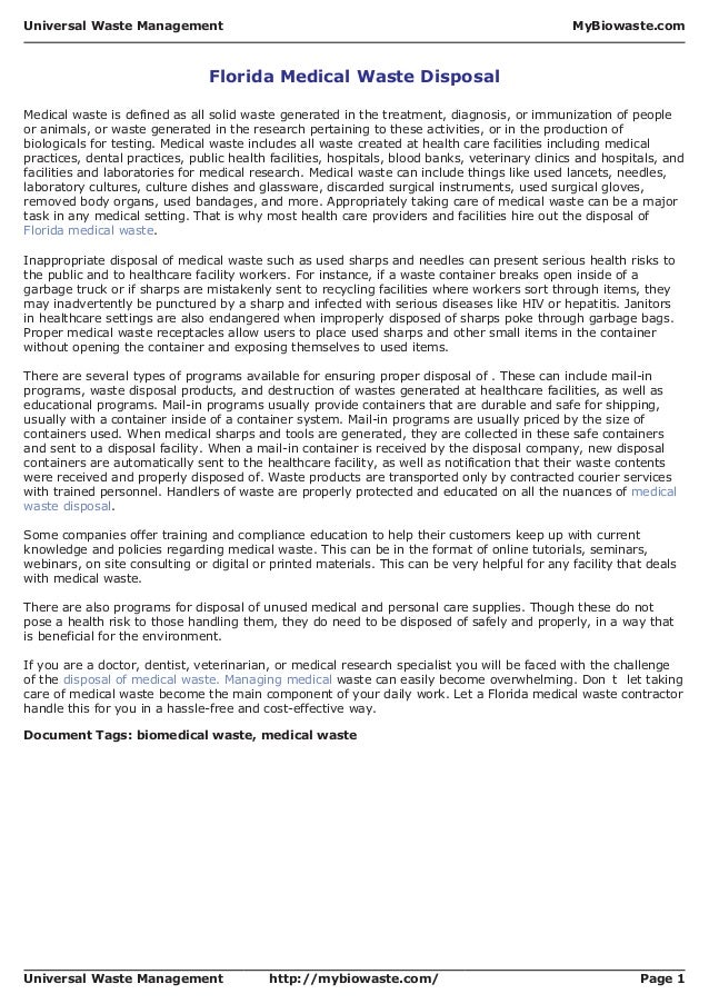 Universal waste management my florida medical waste disposal