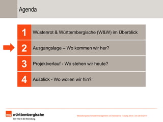 Messekongress Schadenmanagement und Assistance - Leipzig 28.03. und 29.03.2017
Agenda
Wüstenrot & Württembergische (W&W) i...