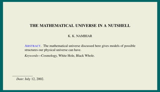 Nut Shell In Math The Mathematical Universe in a Nutshell | PDF