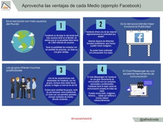 @alfredovela
Aprovecha las ventajas de cada Medio (ejemplo Facebook)
#EmpleabilidadUA
 