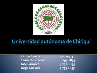 Karina Pineda 4-712-423
Yanireth Escobar 8-797-1833
José Carrasco 4-772-1895
Jorge Guevara 4-753-1635
 