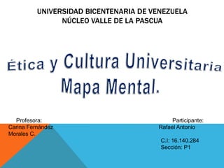 UNIVERSIDAD BICENTENARIA DE VENEZUELA
NÚCLEO VALLE DE LA PASCUA
Profesora: Participante:
Carina Fernández Rafael Antonio
Morales C.
C.I: 16.140.284
Sección: P1
 