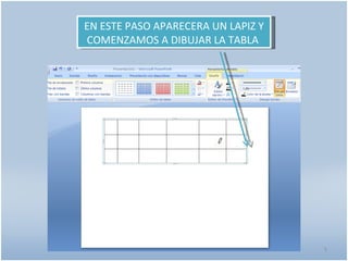 EN ESTE PASO APARECERA UN LAPIZ Y
COMENZAMOS A DIBUJAR LA TABLA




                                    5
 