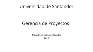 Universidad de Santander
Gerencia de Proyectos
Maria Eugenia Ramírez Martin
2016
 