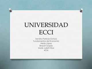 UNIVERSIDAD 
ECCI 
Sandra Patricia Ochoa 
Fundamentos de Economía 
Heidy López 
Brayan Suspes 
Marie Julieth Roa 
4CM 
 