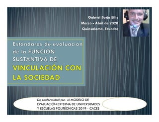 Gabriel Borja Etlis
Marzo - Abril de 2020
Quinsaloma, Ecuador
De conformidad con el MODELO DE
EVALUACIÓN EXTERNA DE UNIVERSIDADES
Y ESCUELAS POLITÉCNICAS 2019 - CACES
 