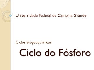 Universidade Federal de Campina Grande




Ciclos Biogeoquímicos


  Ciclo do Fósforo
 